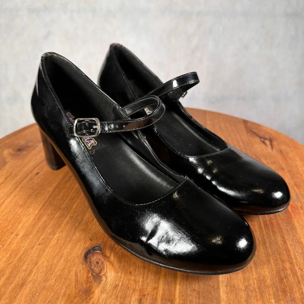 Funtasma Mary Jane Heels Women Size 8 Black Good Patent Block Heel Pump